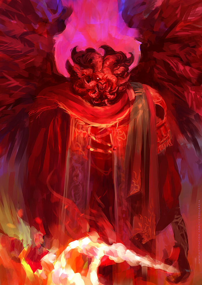 1boy, artist_name, black_wings, elden_ring, glowing, glowing_eye, glowing_weapon, holding_trident