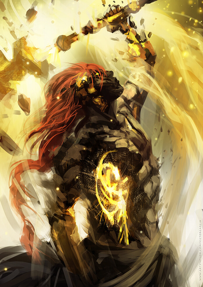 1boy, deformed, elden_ring, elden_ring_(object), glowing, glowing_eyes, hammer, holding