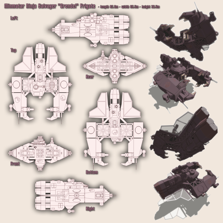 3d, absurdres, brown_theme, commentary, concept_art, english_text, eve_online, frigate_(eve_online)