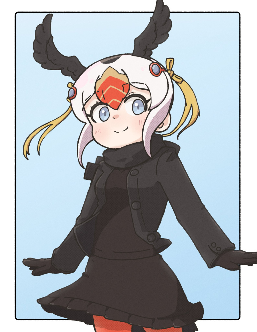1girl, bird_girl, bird_tail, bird_wings, black_gloves, black_hair, black_jacket, black_scarf