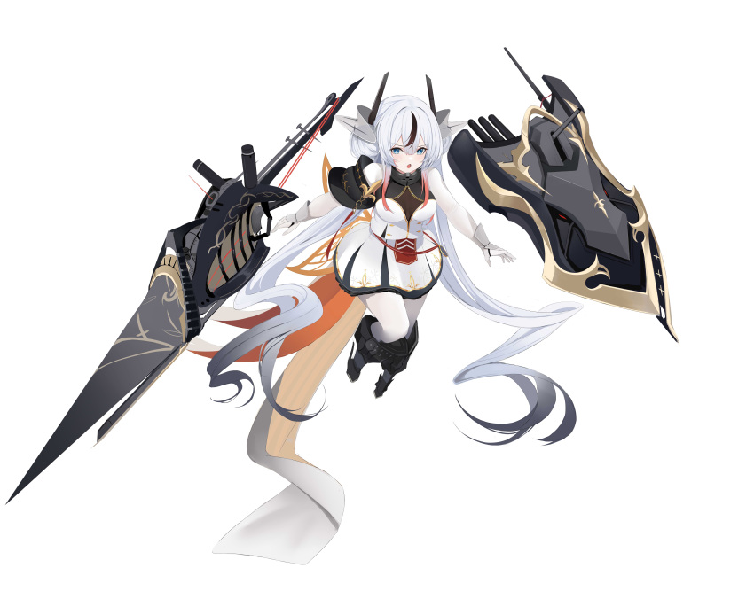 1girl, absurdres, azur_lane, black_footwear, blue_eyes, bodysuit, colored_tips, commentary_request