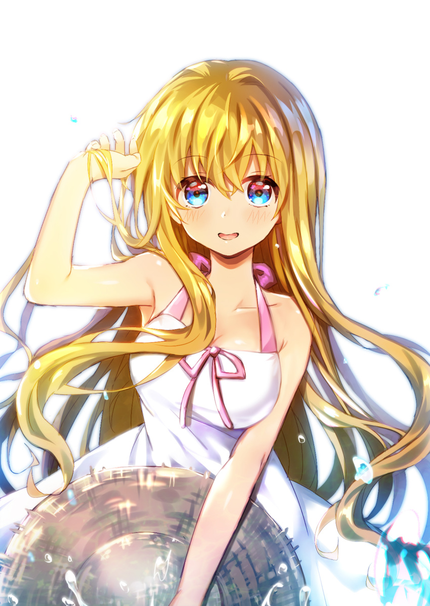 1girl, air_(visual_novel), alternate_costume, bangs, blonde_hair, blue_eyes, breasts, commentary_request