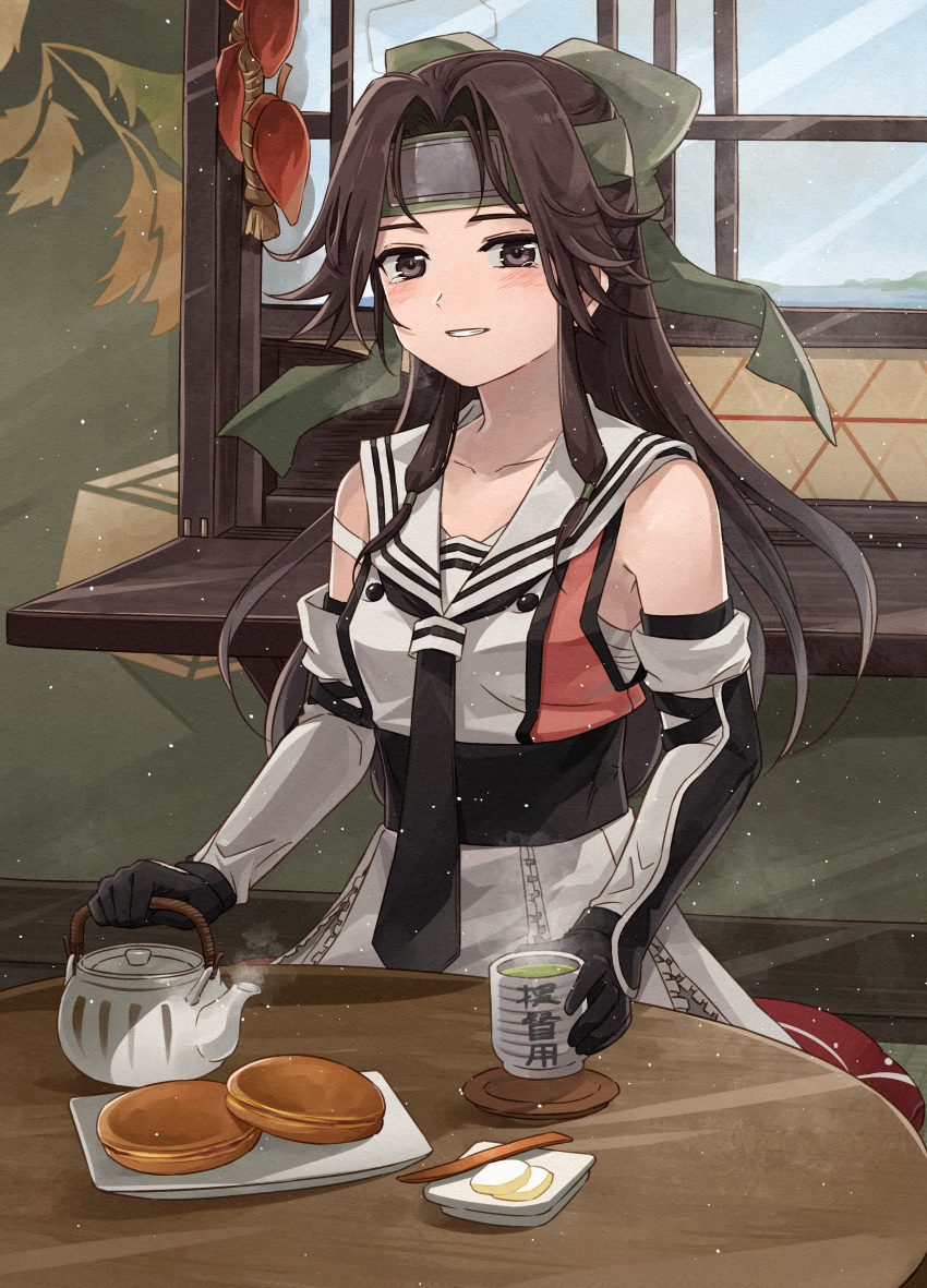 1girl, absurdres, black_neckerchief, bow, brown_eyes, brown_hair, buttons, commentary_request