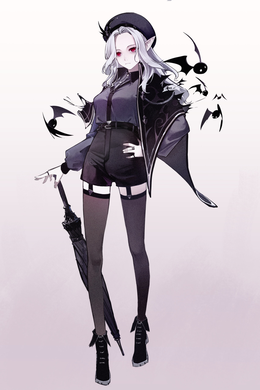 1girl, absurdres, animal, bangs, bat_(animal), beret, black_cape, black_headwear