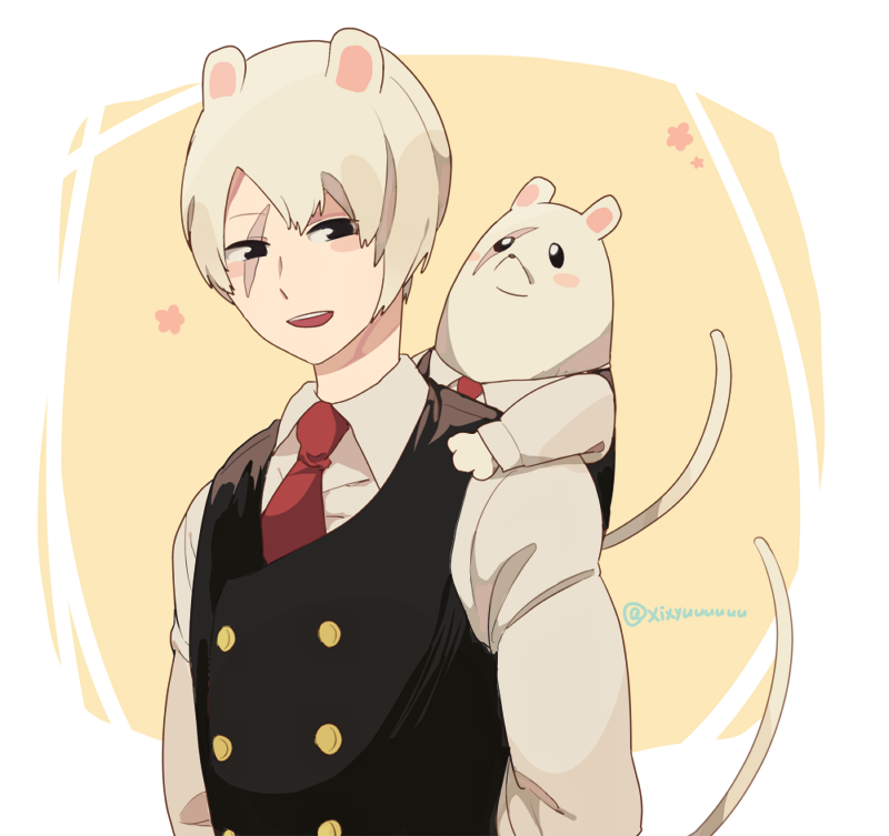 2boys, :d, animal_ears, arms_behind_back, bangs, black_eyes, blush_stickers, boku_no_hero_academia