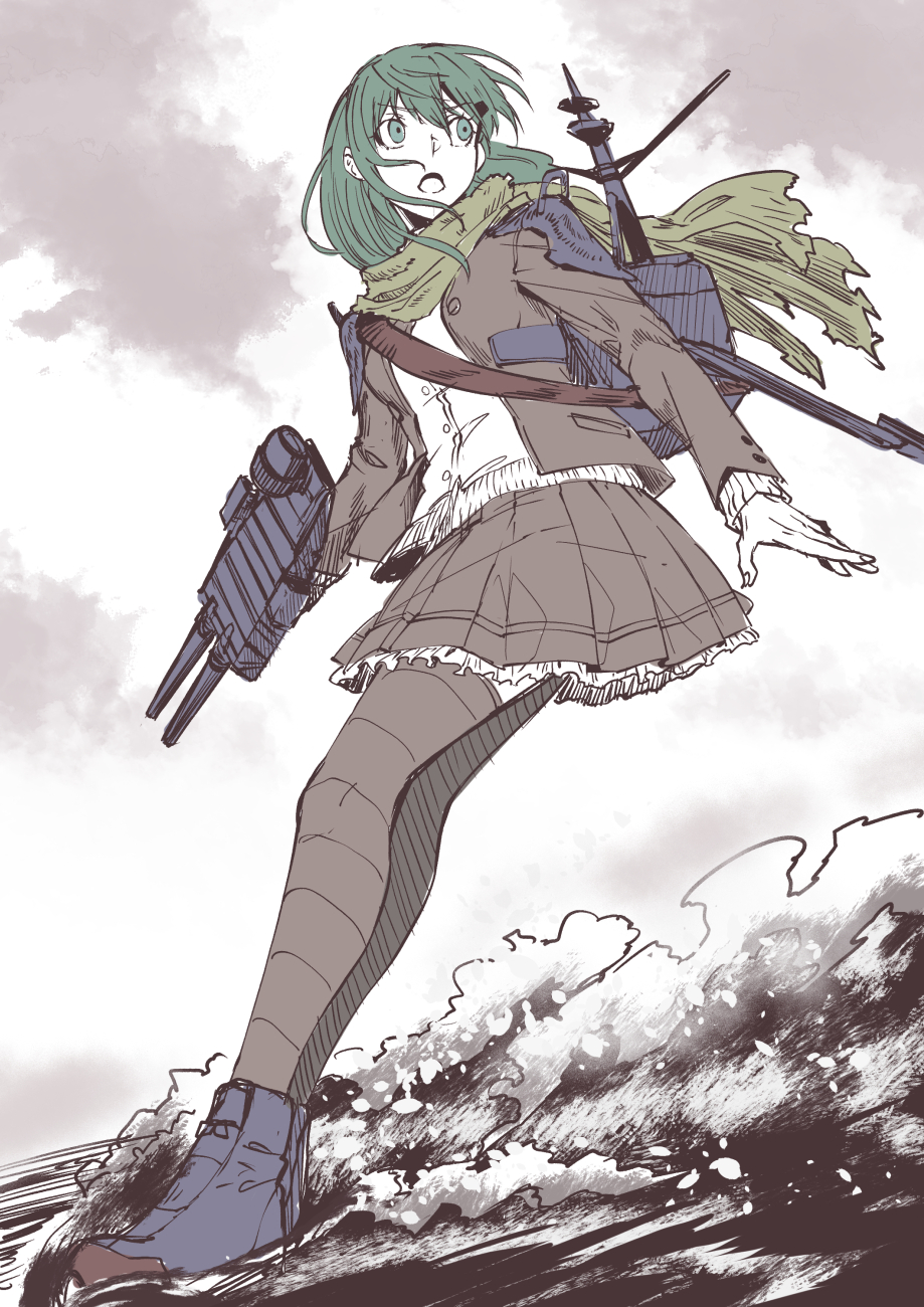 1girl, brown_jacket, brown_skirt, cardigan, commentary_request, frilled_skirt, frills, from_below