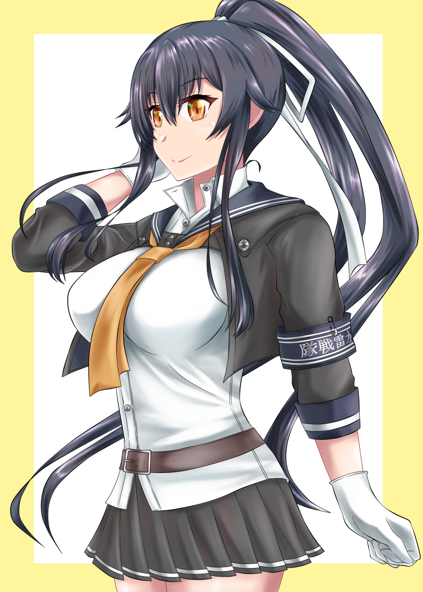 1girl, absurdres, armband, belt, black_belt, black_hair, black_sailor_collar, black_skirt
