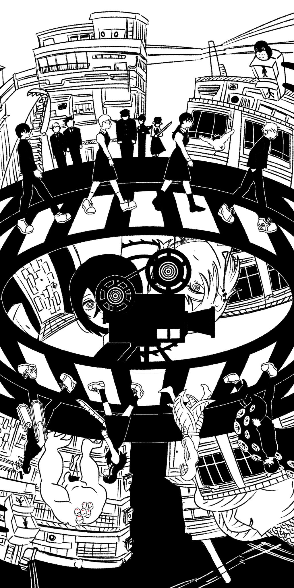 abbey_road, akoku_seigi, black_hair, black_hoodie, bucky_(chainsaw_man), chainsaw, chainsaw_man, class_president_(chainsaw_man)