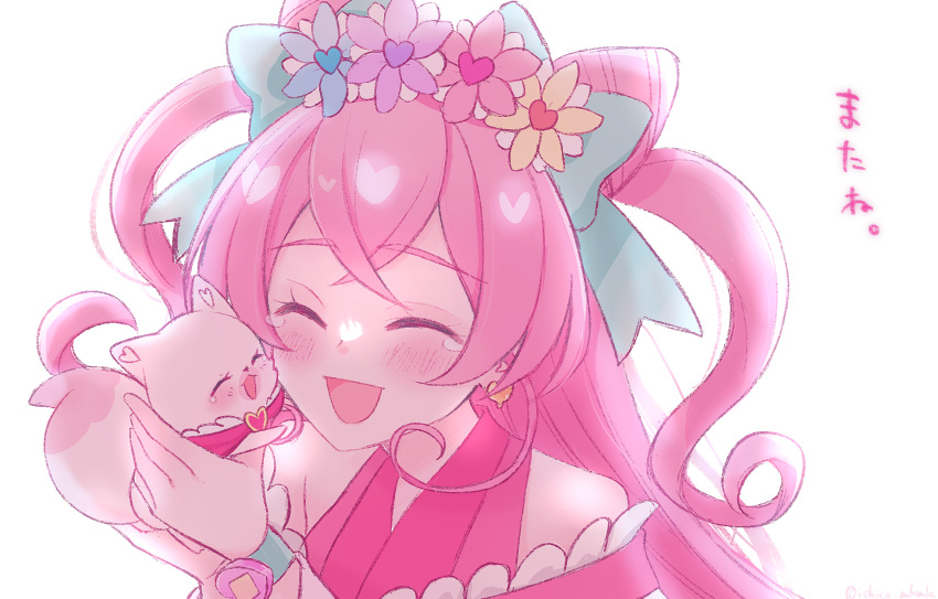 1girl, animal, backlighting, bangs, blue_bow, bow, closed_eyes, cone_hair_bun