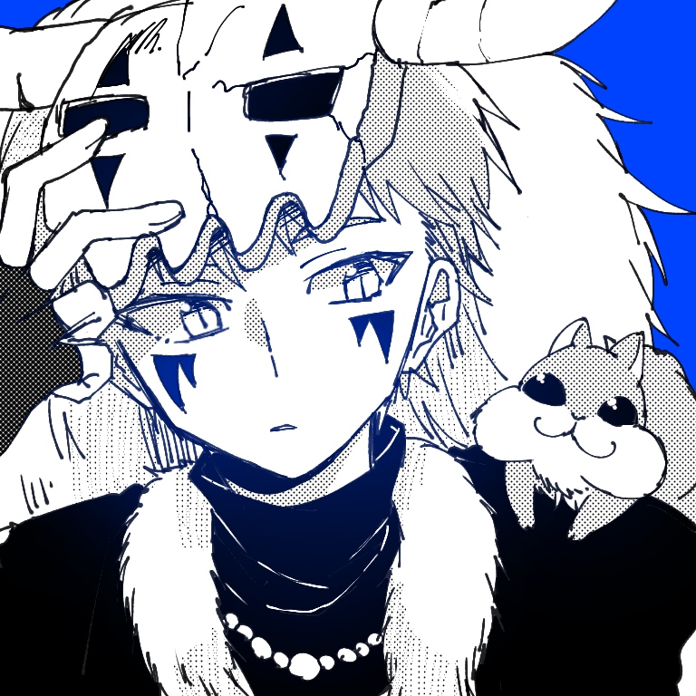 0819_chii, 1boy, akatsuki_no_yona, animal_on_shoulder, ao_(squirrel)_(akatsuki_no_yona), blue_background, fur-trimmed_jacket, fur_trim