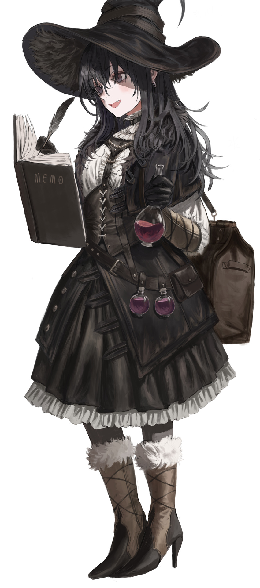 1girl, absurdres, bangs, black_corset, black_hair, black_headwear, black_skirt, black_socks