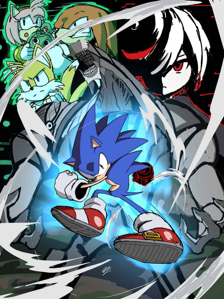 2girls, 3boys, amy_rose, animal_ears, animal_nose, banel_springer, clenched_hands, clenched_teeth