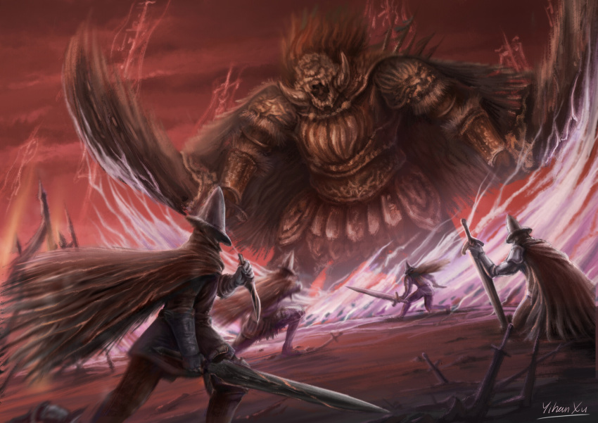 5boys, abyss_watcher, battle, dark_souls_(series), dark_souls_iii, dual_wielding, elden_ring, helmet
