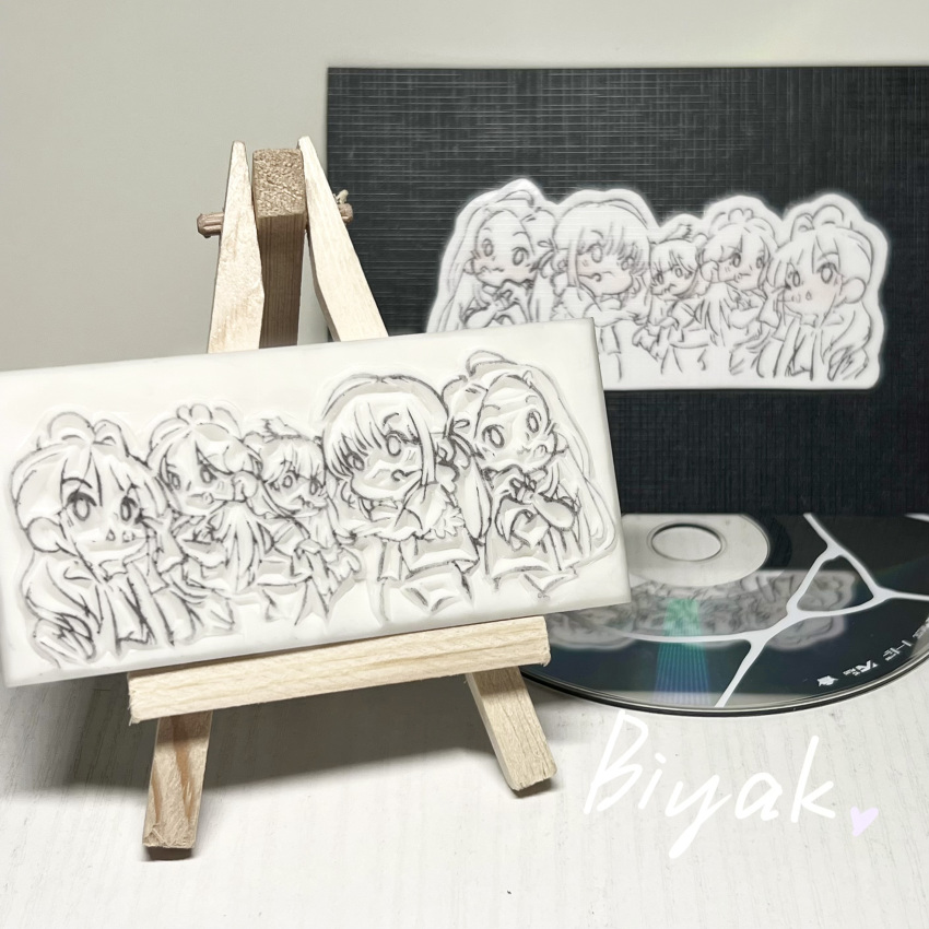 5girls, :3, absurdres, animification, bangs, blush, cd, chibi