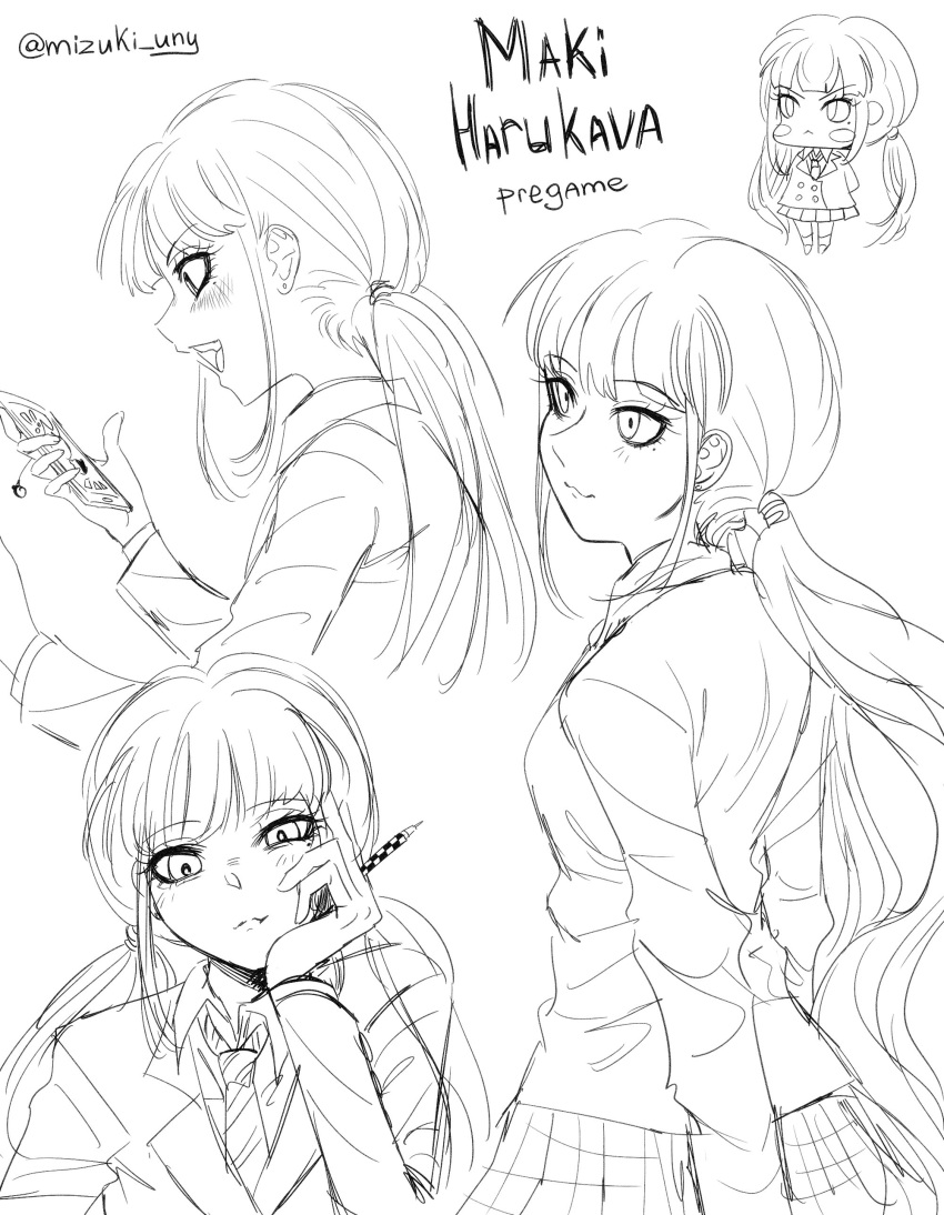 1girl, :d, absurdres, arms_at_sides, bangs, blush, character_name, chibi
