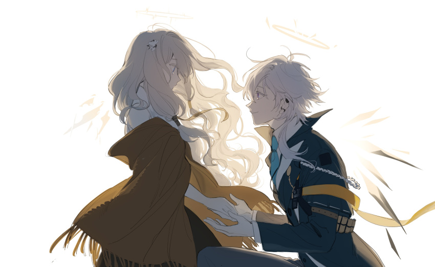 1boy, 1girl, absurdres, arknights, bishounen, braid, cecelia_(arknights), commentary_request
