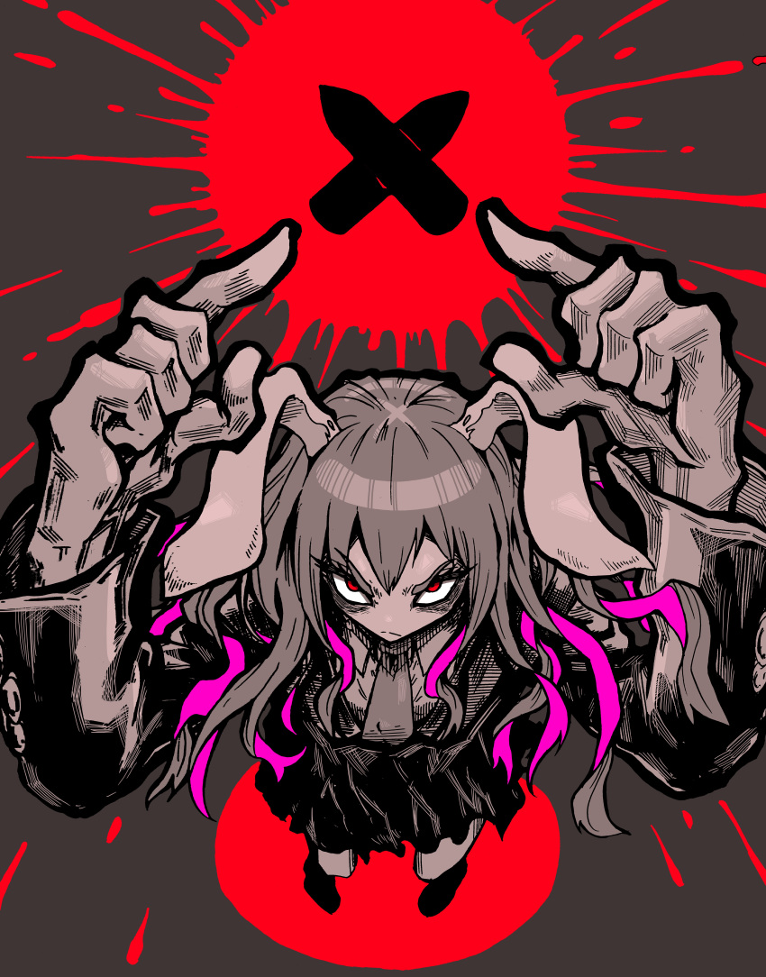 1girl, absurdres, angry, animal_ears, bags_under_eyes, bangs, black_outline, bullet
