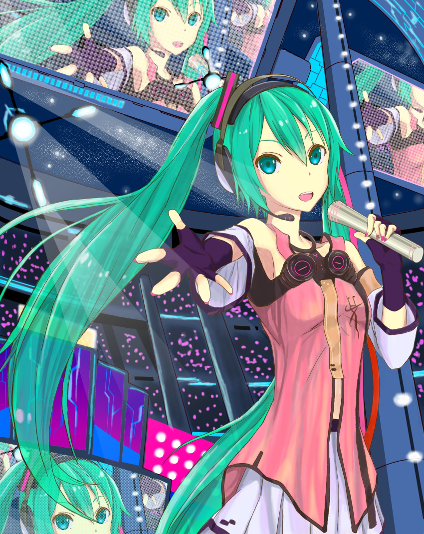 1girl, absurdres, aqua_eyes, aqua_hair, beet3kc-honoh232close, concert, detached_sleeves, freely_tomorrow_(vocaloid)