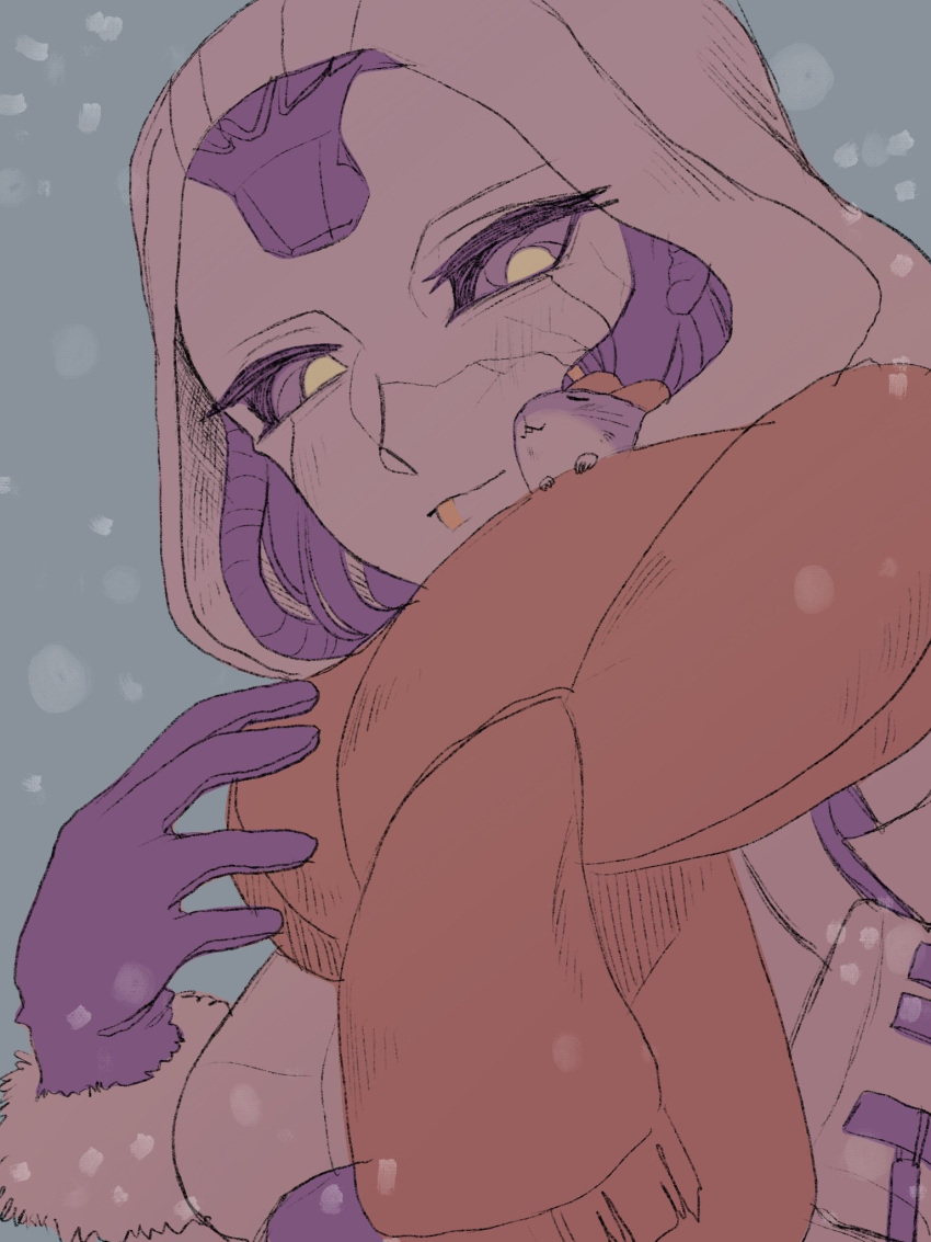 1girl, abyuramu_yukidaruma, android, animal_on_shoulder, animification, apex_legends, ash_(titanfall_2), black_gloves