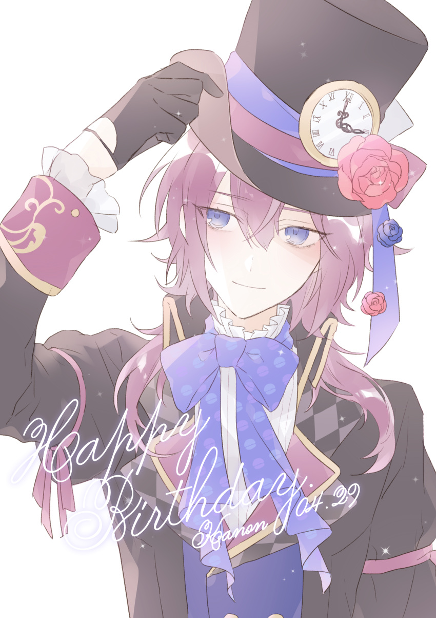 1boy, absurdres, black_gloves, blue_eyes, clock, facing_viewer, formal, gloves