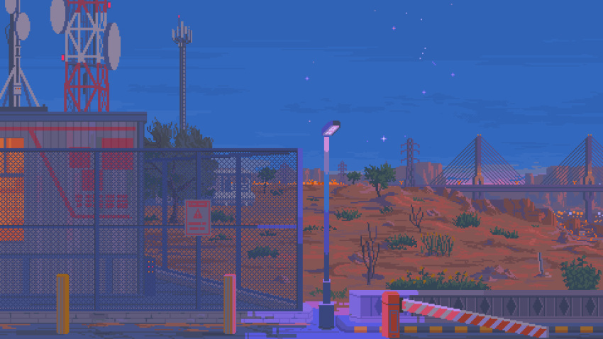 animated, animated_gif, bollard, boom_barrier, bridge, building, bush, chain-link_fence
