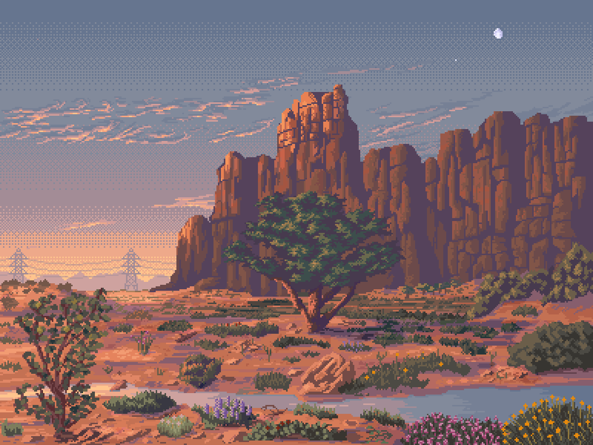 bush, canyon, clouds, commentary, desert, english_commentary, flower, gradient_sky