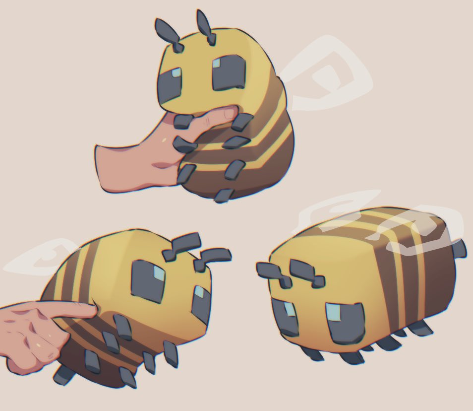 1other, animal_focus, antennae, bee, bee_(minecraft), bug, commentary_request, disembodied_limb
