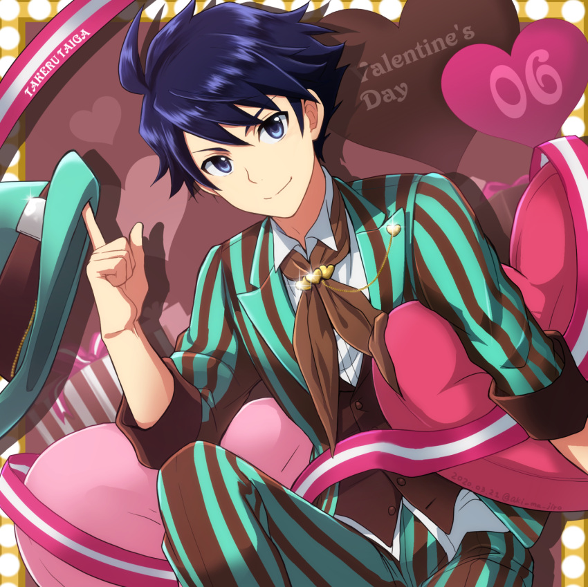 1boy, ahoge, aki_ma_jiro, blue_eyes, blue_hair, character_name, collared_shirt, formal