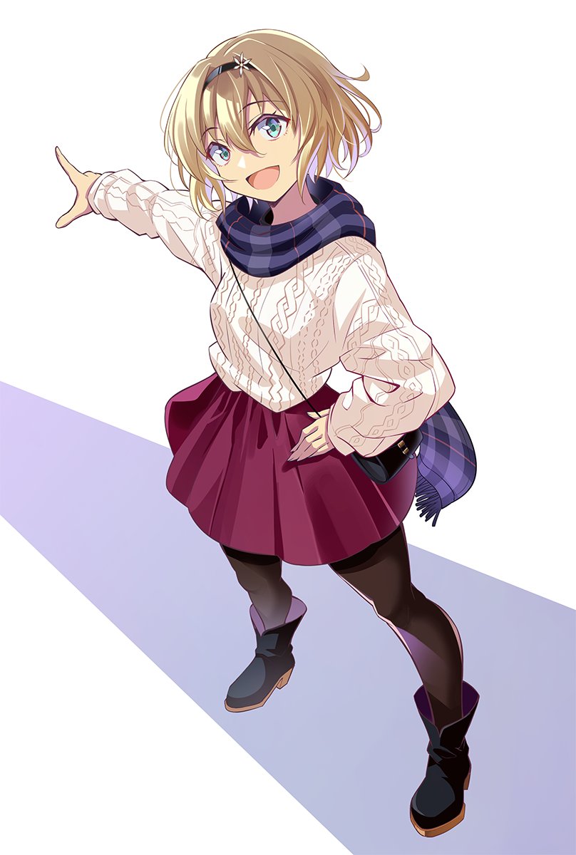 1girl, black_hairband, black_pantyhose, blonde_hair, boots, carrying_bag, chatan_nakiri_(tenka_hyakken), dark-skinned_female