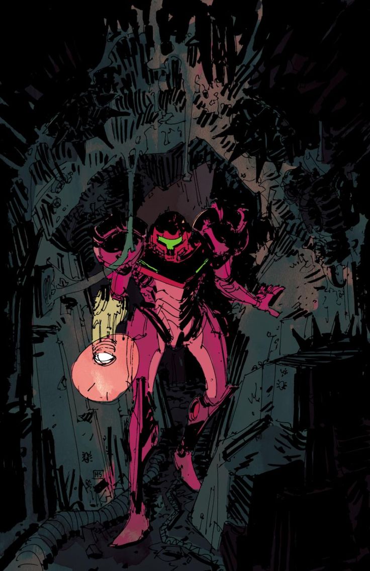 1girl, arm_cannon, assault_visor, cable, cave_interior, english_commentary, full_body, glowing