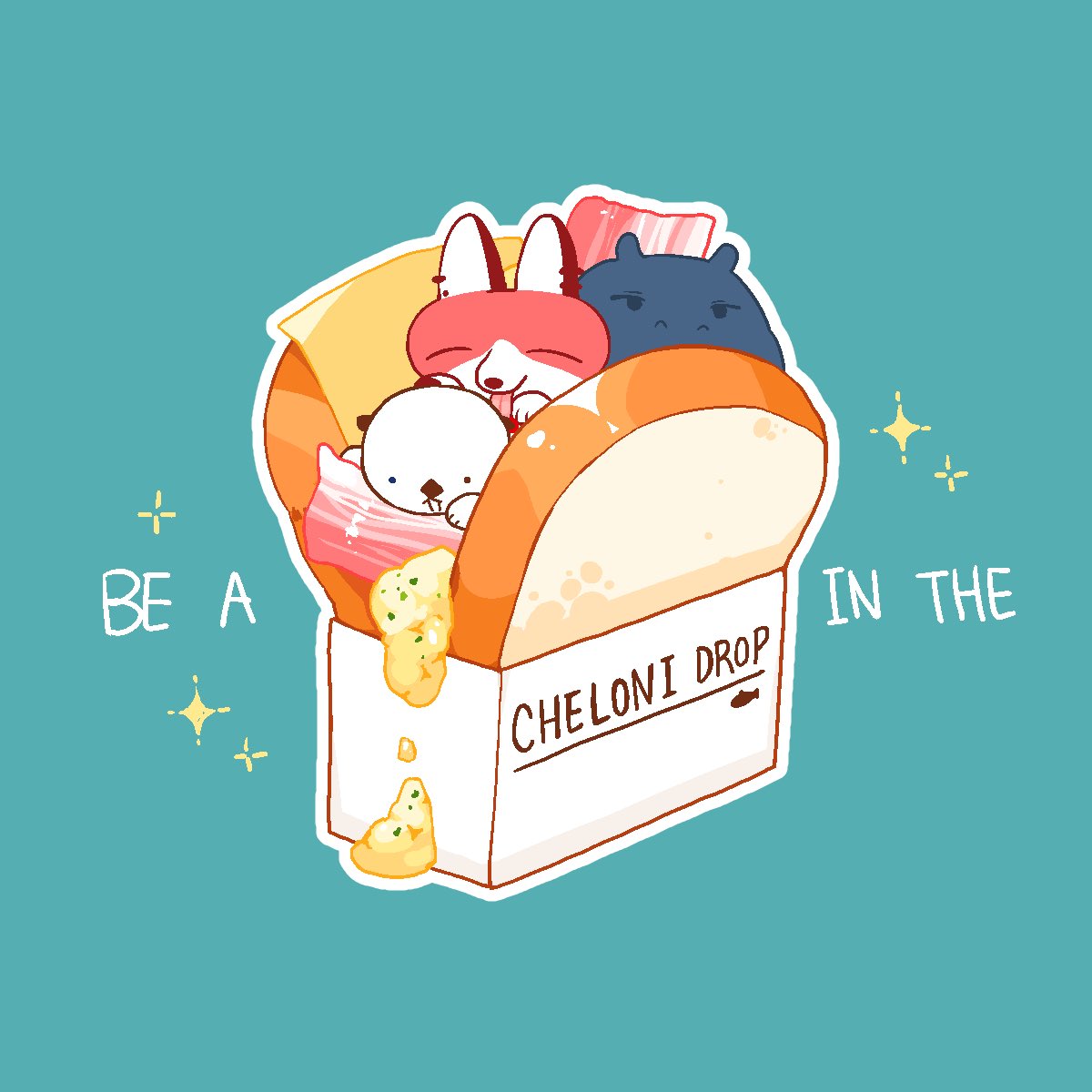 animal, animal_focus, animalization, aqua_background, bread, c0pat, character_request, cheese