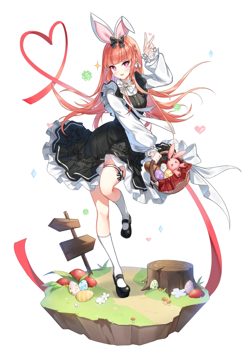 +_+, 1girl, :d, absurdres, animal_ears, arm_up, bangs, basket