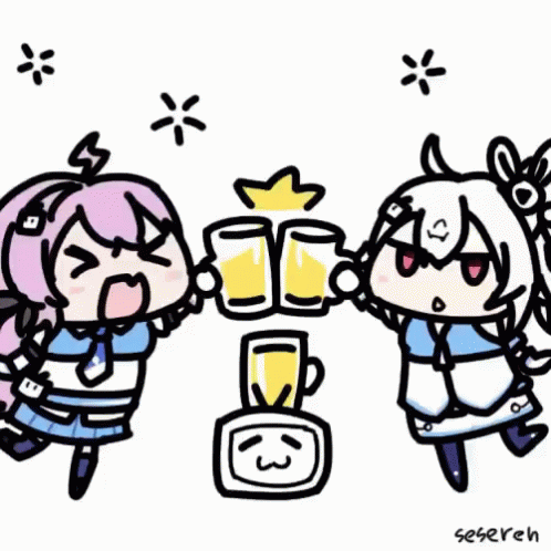 animated_gif, azur_lane, beer, beer_mug, bilibili_logo, multiple_girls, open_mouth, seseren