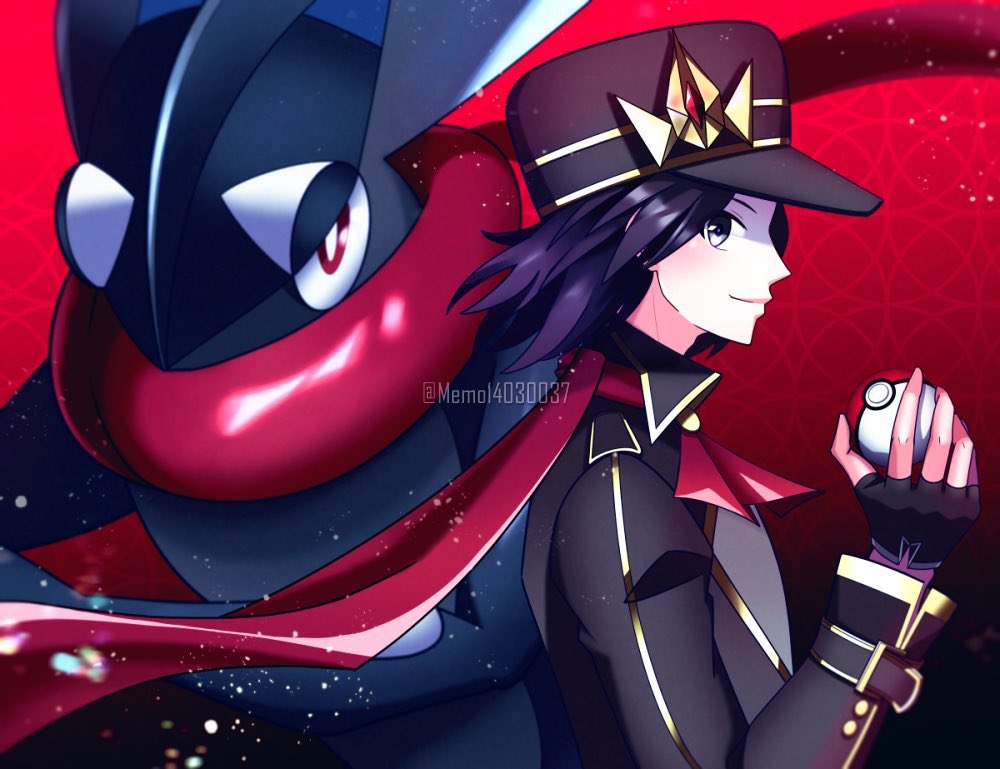 1boy, alternate_color, black_hair, black_headwear, calem_(champion)_(pokemon), calem_(pokemon), fingerless_gloves, gloves