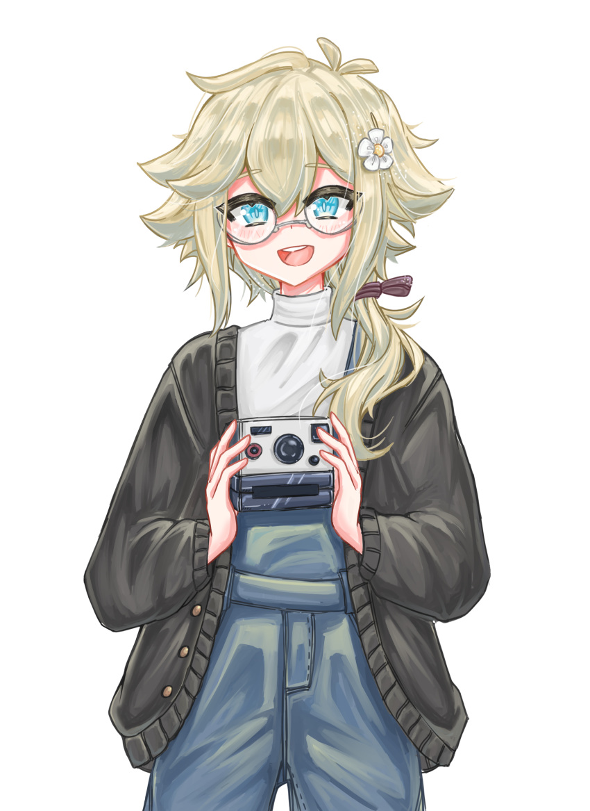 1boy, absurdres, alternate_costume, alternate_hair_length, alternate_hairstyle, basil_(omori), bespectacled, blonde_hair