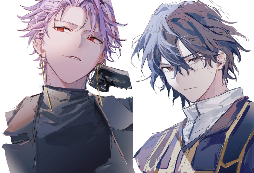 2boys, absurdres, bangs, black_gloves, black_sweater, blue_hair, closed_mouth, dark_blue_hair