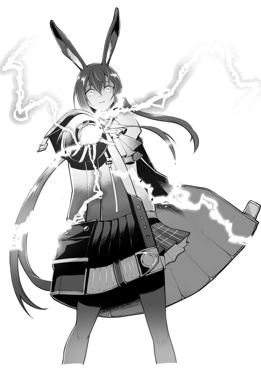 1girl, absurdres, amiya_(arknights), animal_ears, arknights, bangs, cropped_legs, electricity