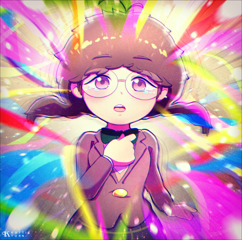 1girl, :o, antenna_hair, blazer, bow, bowtie, brown_eyes, brown_hair