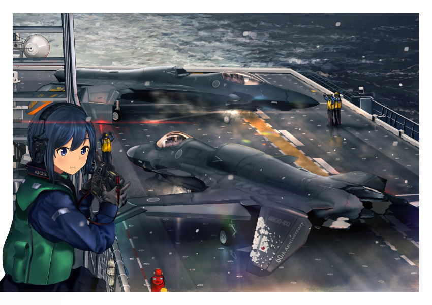 1girl, 6+boys, absurdres, ace_combat, aircraft, airplane, asf-x_shinden_ii, bangs