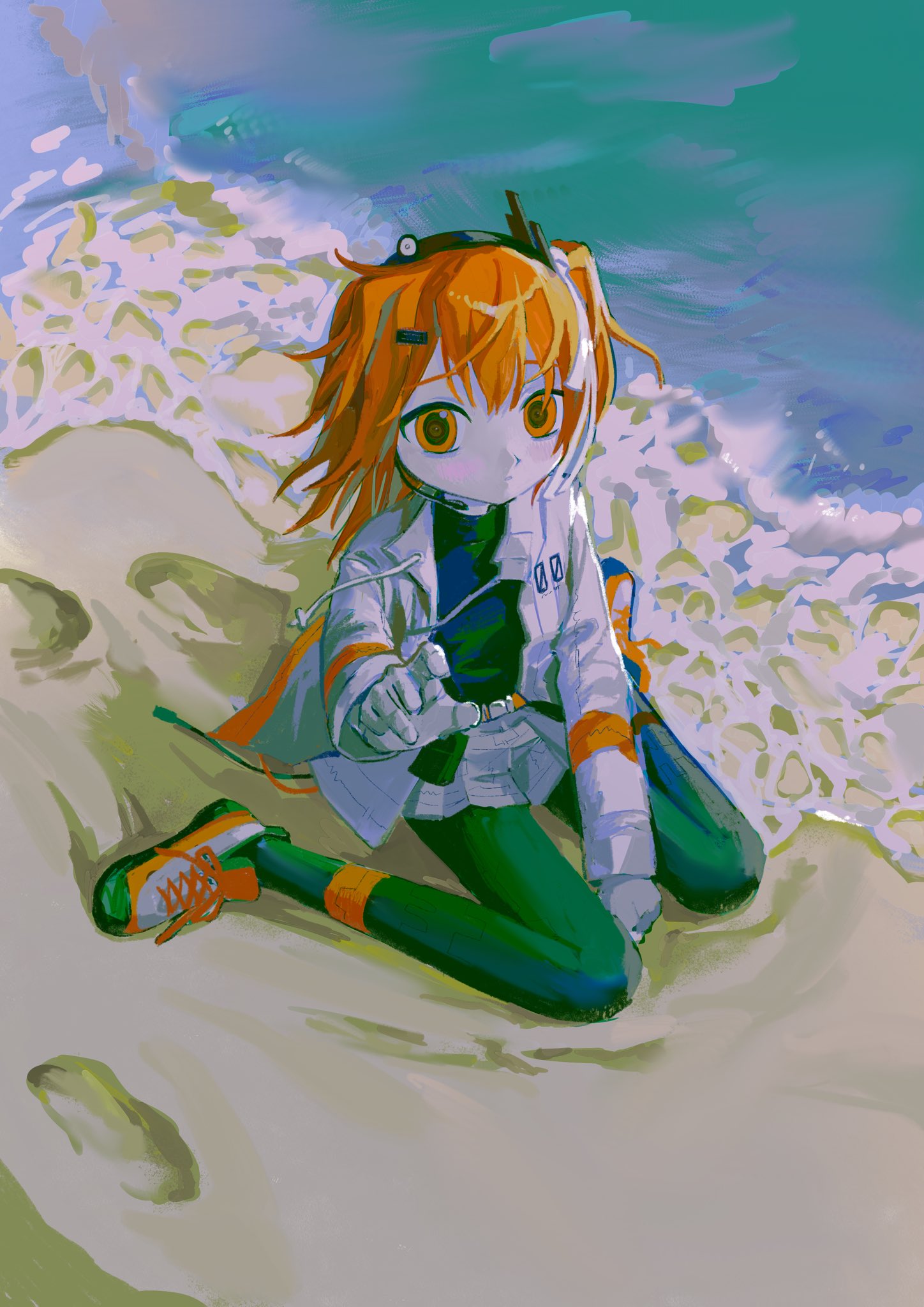 1girl, a.i._voice, adachi_rei, android, artificial_eye, bangs, beach, belt
