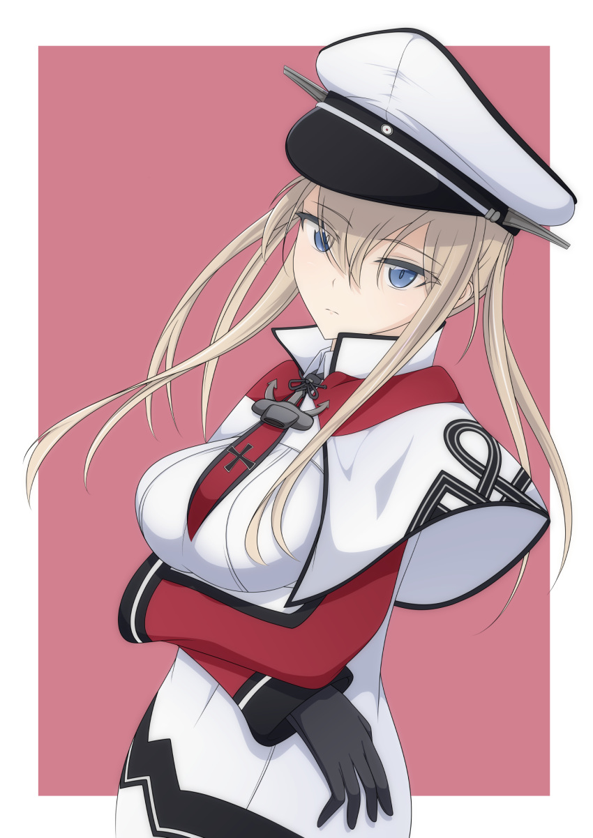 1girl, bell_shireikan, black_gloves, blonde_hair, breasts, capelet, celtic_knot, cross