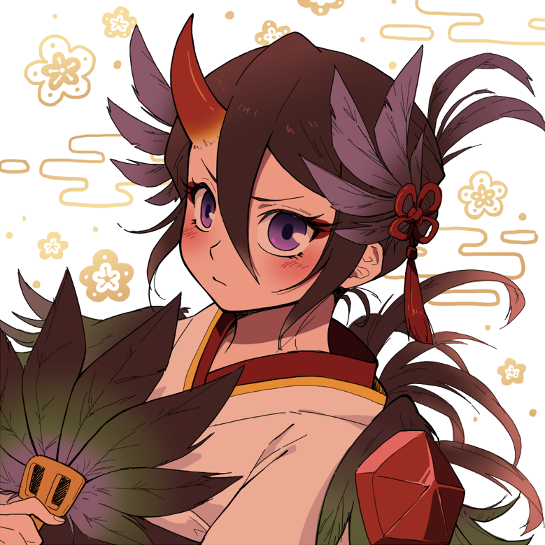 1girl, bangs, black_hair, bleach, bleach:_brave_souls, blush, demon_horns, eyelashes