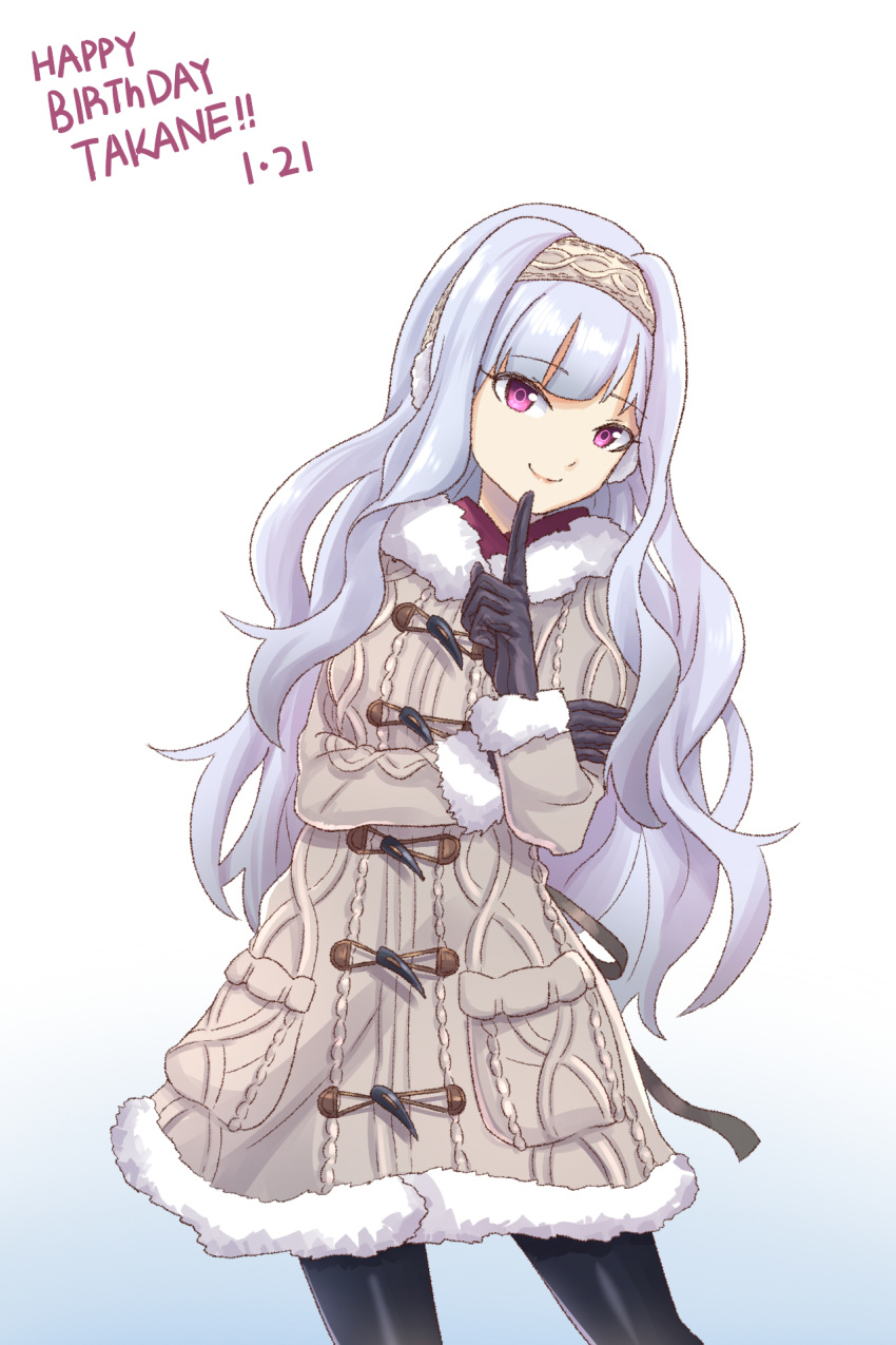1girl, bangs, black_pantyhose, blue_background, blunt_bangs, closed_mouth, coat, cowboy_shot