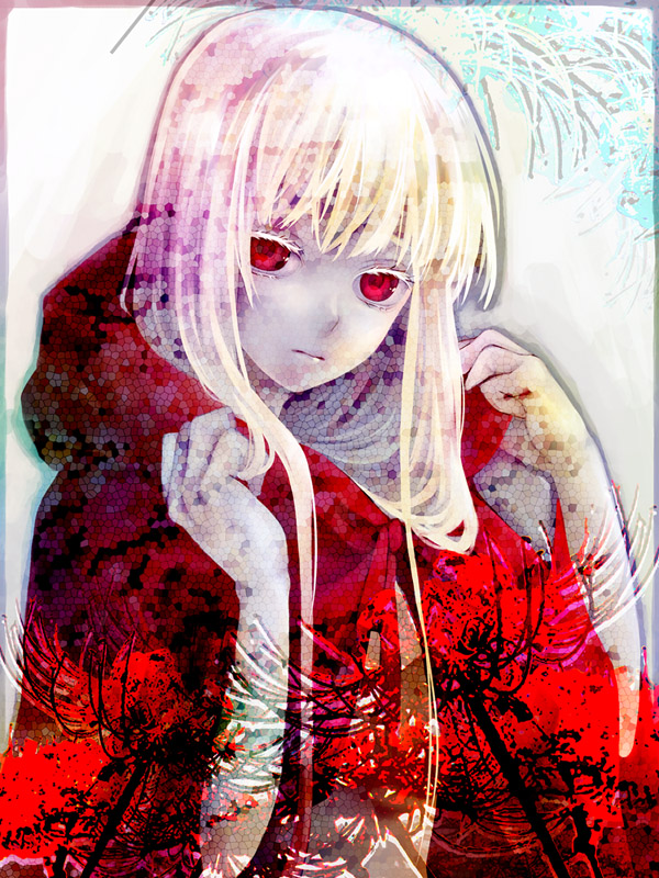 albino, colored_eyelashes, colorful, elysion, eyelashes, hood, lafrenze, long_hair