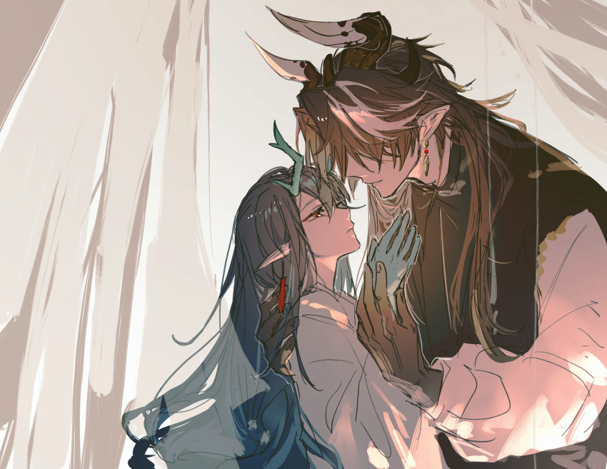 absurdres, arknights, bangs, black_gloves, black_hair, black_jacket, chong_yue_(arknights), dress