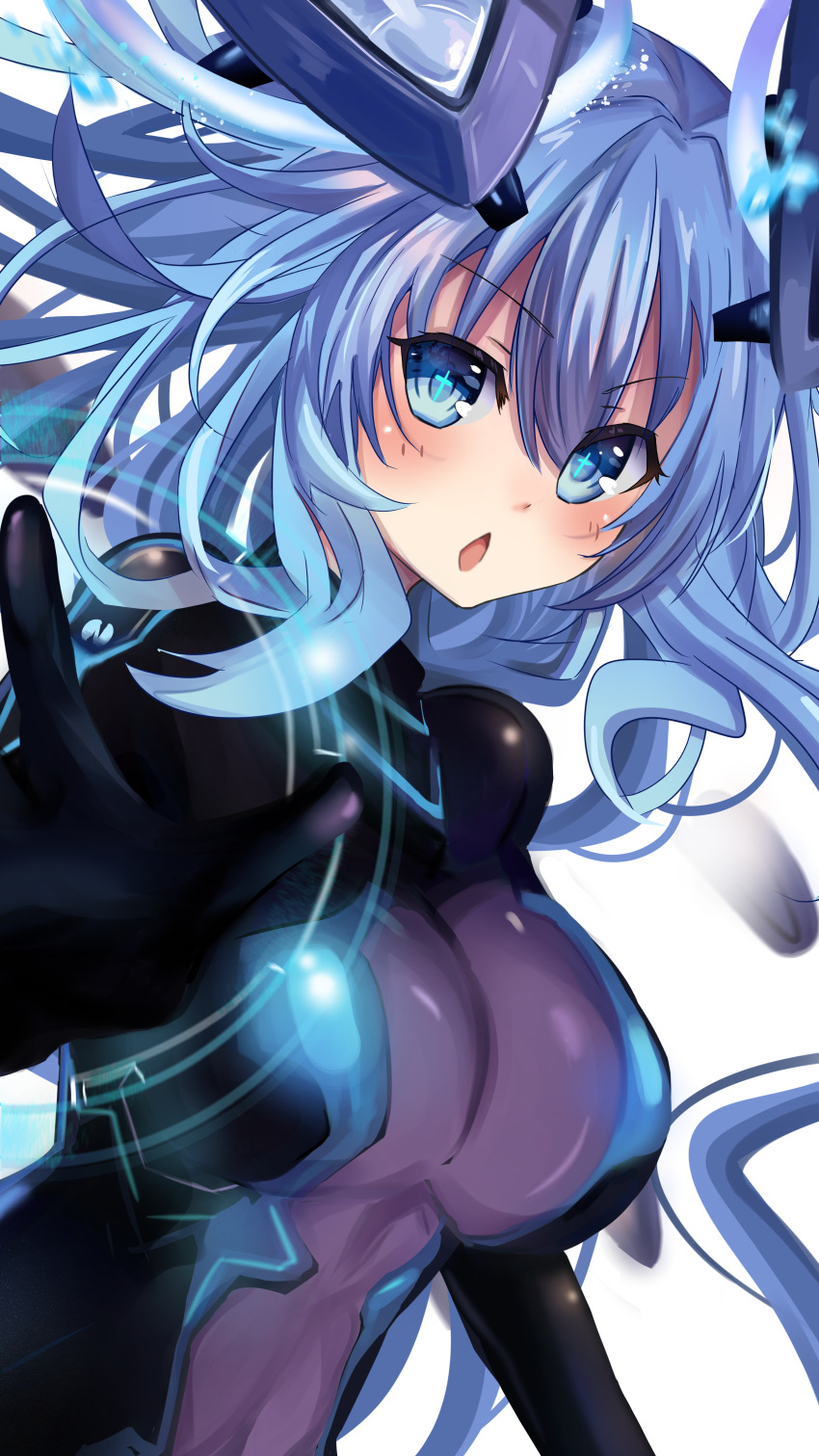 1girl, absurdres, bangs, blue_eyes, blush, bodysuit, breasts, hair_between_eyes