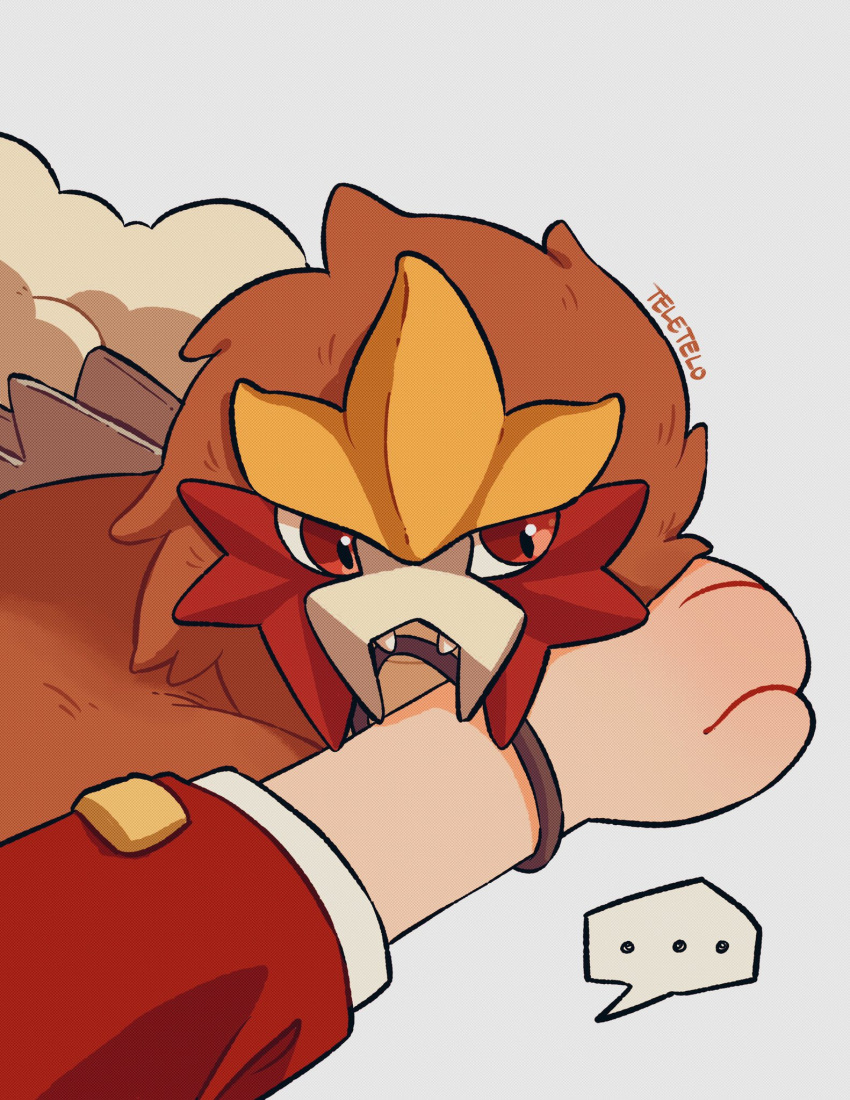 ..., 1other, artist_name, commentary, entei, fangs, grey_background, highres