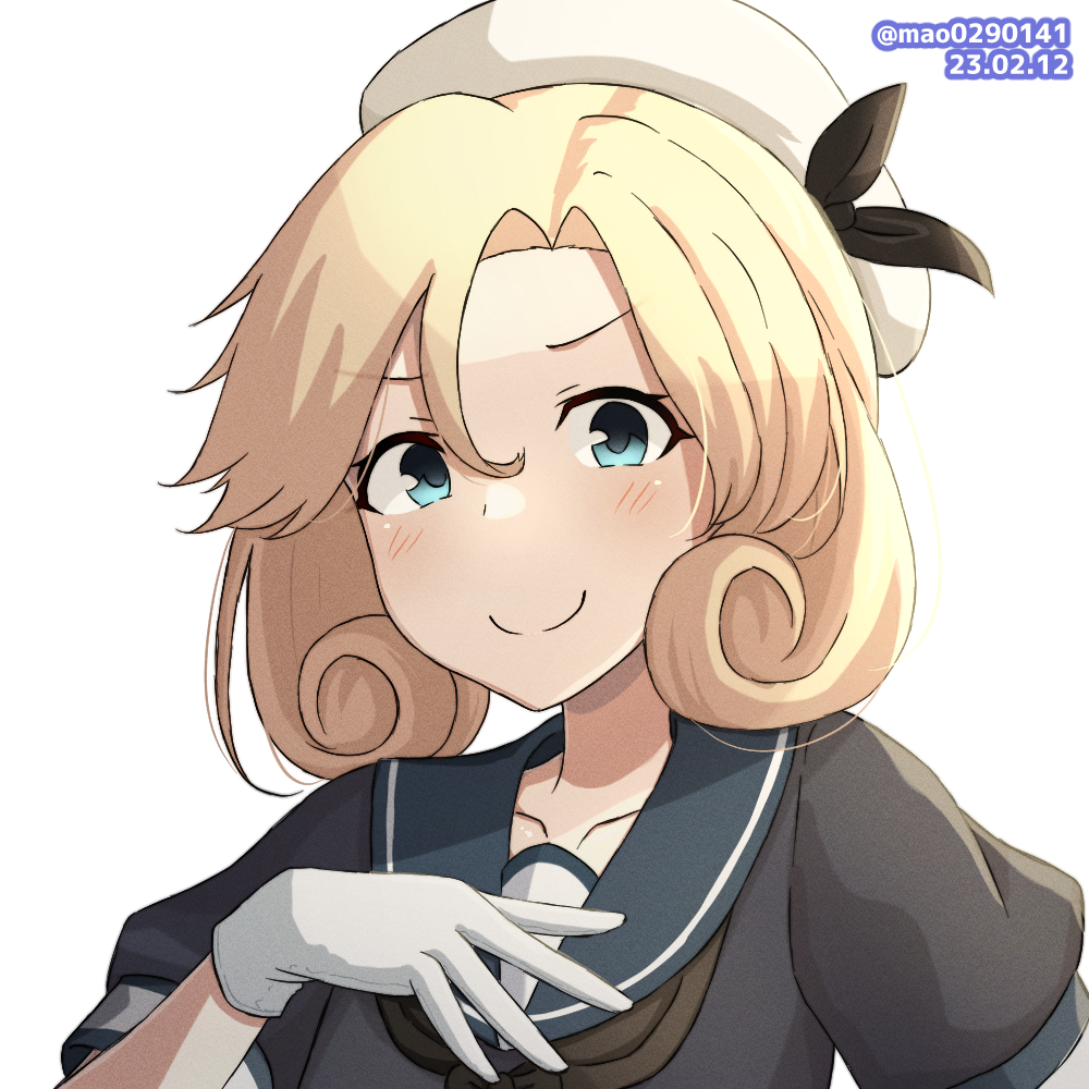1girl, blonde_hair, blue_eyes, blue_sailor_collar, blush, closed_mouth, collarbone, dated