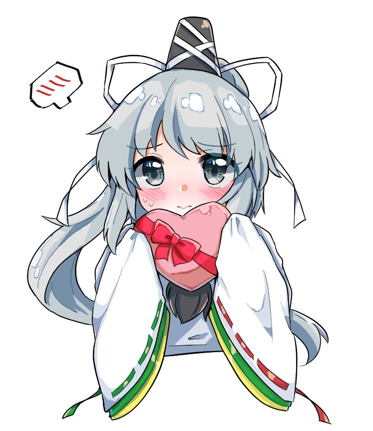 1girl, black_headwear, box, gift, gift_box, grey_eyes, grey_hair, hat