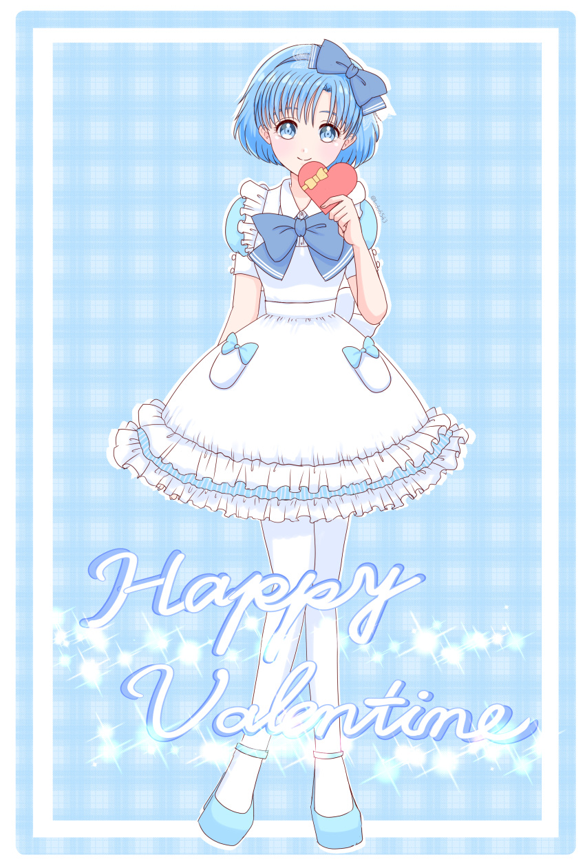 1girl, absurdres, alternate_costume, apron, bangs, bishoujo_senshi_sailor_moon, blue_dress, blue_eyes